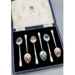 A Set of 6 Sterling 925S Norwegian silver and enamel tea spoons. [One has enamel damage- see images]