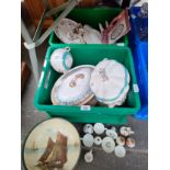 Two boxes of collectable porcelain and dinner ware to include large Royal Doulton Fishing Boats