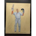 Oil painting on canvas 'Andrew Flintoff reaching his first test century against Australia August