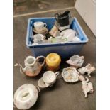 Box of collectable porcelain to include Carlton Ware jar, Bisque German porcelain and black jasper