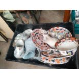 Large crate of Victorian porcelain to include Eglinton tournament jug, Ashworth ironstone plates and