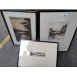 Three Loch Scene signed etchings to include etching by Johnstone Baird