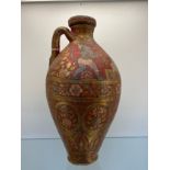 19th century Indian urn jug, Hand painted with various figures/ God's against a red ground. finished