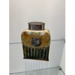 Antique Doulton Lambeth and Silver topped and cartouche tea caddy. with saying 'Honest Tea is the