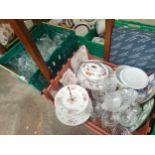 Box of glass and crystal together with a large crate of dinner ware and crystal to include Royal
