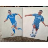 Two Oil Paintings Chelsea Football Club ' Ashley Cole' & 'Samuel Eto'o' Signed Deighan