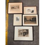 A Lot of five various antique etchings and engravings- Princess street Edinburgh, 'Glencoe' by C