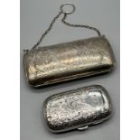 Chester silver ladies purse and one other silver ornate ladies purse. [134grams]