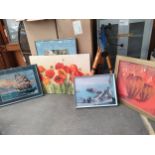 A selection of mixed art works to include Vernon ward harbour scene print