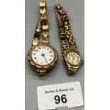Two 9ct yellow gold cased watches with plated bracelets. [Non Runners]