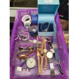 A box of watches to included smith empire pocket watch accurist etc
