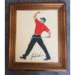 Peter Deighan Original acrylic on canvas of Tiger Woods with his autograph, signed Tiger Woods. [
