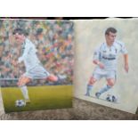 Two Oil Paintings Tottenham & Real Madrid Football Club ' Gareth Bale' & possibly 'Louis Figo'