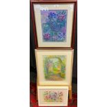 Annika Norton Three original artworks framed. 'Clematis & Kellie' watercolour & Charcoal. '