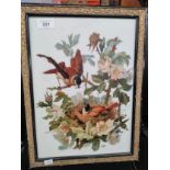 19th century painting on glass depicting mother bird feeding chicks. Signed J.D. 1895