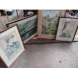 Selection of framed art work to include watercolour titled " The Wilds of Glendivet" by Pat