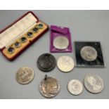 A Collection of antique and vintage coins. Together with a case set of agate moss studs. Coins