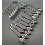 Three sets of 6 Sheffield silver flatwares. Desert forks and spoons. Makers- John Pinder & Co and