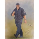Peter Deighan Original framed acrylic of golfer, signed . [68x58cm]