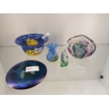 Collection of glassware to include; John Ditchfield Glasform with iridescent design and etched