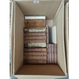 Box of antique books to include The Tempest, The Works of William Shakespeare volumes and The