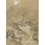 Edmund Gill 1876 Mix media using watercolour, pen and pastel. The Falls of the Tummel, Scotland.