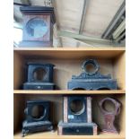 6 Antique slate and wood clock cases.