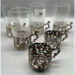 A Set of 6 Birmingham silver ornate cup holders. Includes four crystal glasses. [170grams]