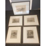 A lot of five etchings of Stanley Castle, Crookston Castle, Paisley Abbey interior and outside,