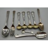 A Collection of Edinburgh & Glasgow silver flatwares to include matching set of four Victorian