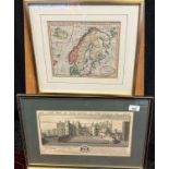 Antique coloured map of Sweden, Denmark & Norway. Together with 18th century engraving titled 'The