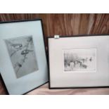 20th Century duck scene etching by Winifred Austen and Original drypoint etching titled "Great Tits"