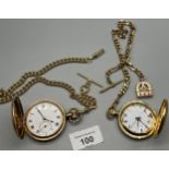 Antique Gold plated pocket watch with modern albert chain, Modern Masonic pocket watch with old gilt