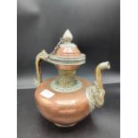 Vintage Brass and Copper Tibetan Tea Pot with Asian Dragon Motif