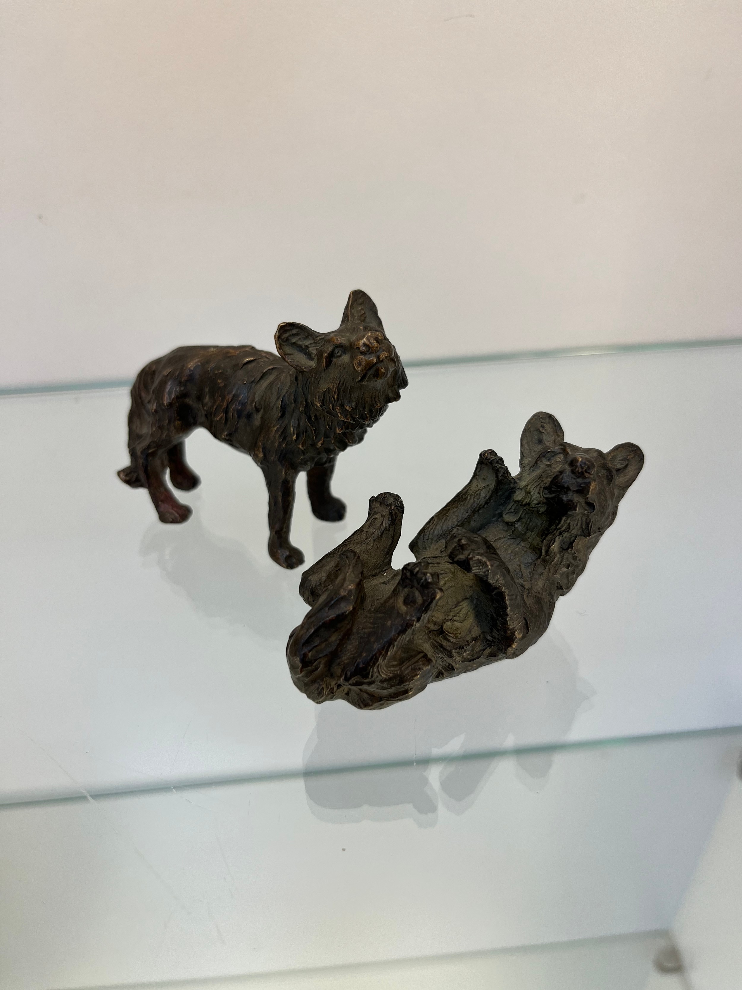 A lot of two antique bronze wolf cub figures. [Possibly Austrian] [6.5x9cm]