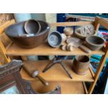 A Collection of wooden treen items to include various antique wooden moulds and rollers. Large