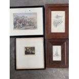 Four various artworks to include engraving titled 'the catch' by George Watson, Watercolour