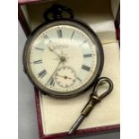 Swiss silver cased fob pocket watch produced by H. Samuel. Comes with a key. [Non Runner]