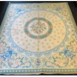 Chinese wool rug, neutral shade with pale blue and pink coloured decoration [300x206cm]