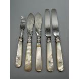 A Small quantity of Silver and mother of pearl handle flatwares.