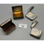 Four silver items. Chester silver pill box with removable silver divider, Two Birmingham silver