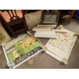 Framed fife map and antique framed print titled "The Falcon Yard 1875" together with large selection