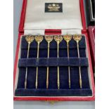 Three boxed silver items. A Set of 6 Birmingham and enamel jubilee marked toothpicks produced by