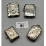 Four silver vesta cases. Three Birmingham silver and one Chester silver.