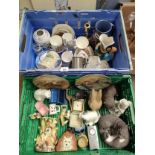 2 crates of collectables to include russian pottery polar bear , pottery rabbit, lustre ware and