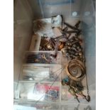 A Box of clock keys and various parts.