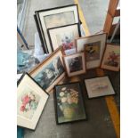 A Box of art work prints to include Colmans Mustard advertising print and original etching depicting