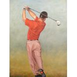 Large Oil Painting of Tiger Woods Signed Deighan