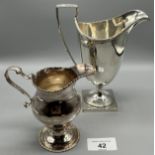 Two silver marked pedestal cream jugs. [Tallest-15.5cm high] [328grams]