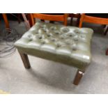 Chesterfield button topped leather green stool